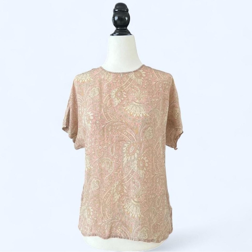 Liz Claiborne Womens Silk Paisley Fairy Core Powder Pink Boho Ethereal Top 4